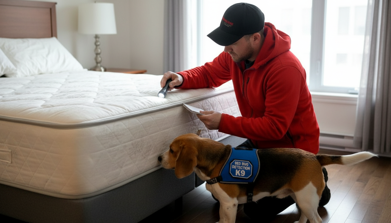 Chien renifleur et technicien — détection canine punaises de lit à Boulogne-Billancourt