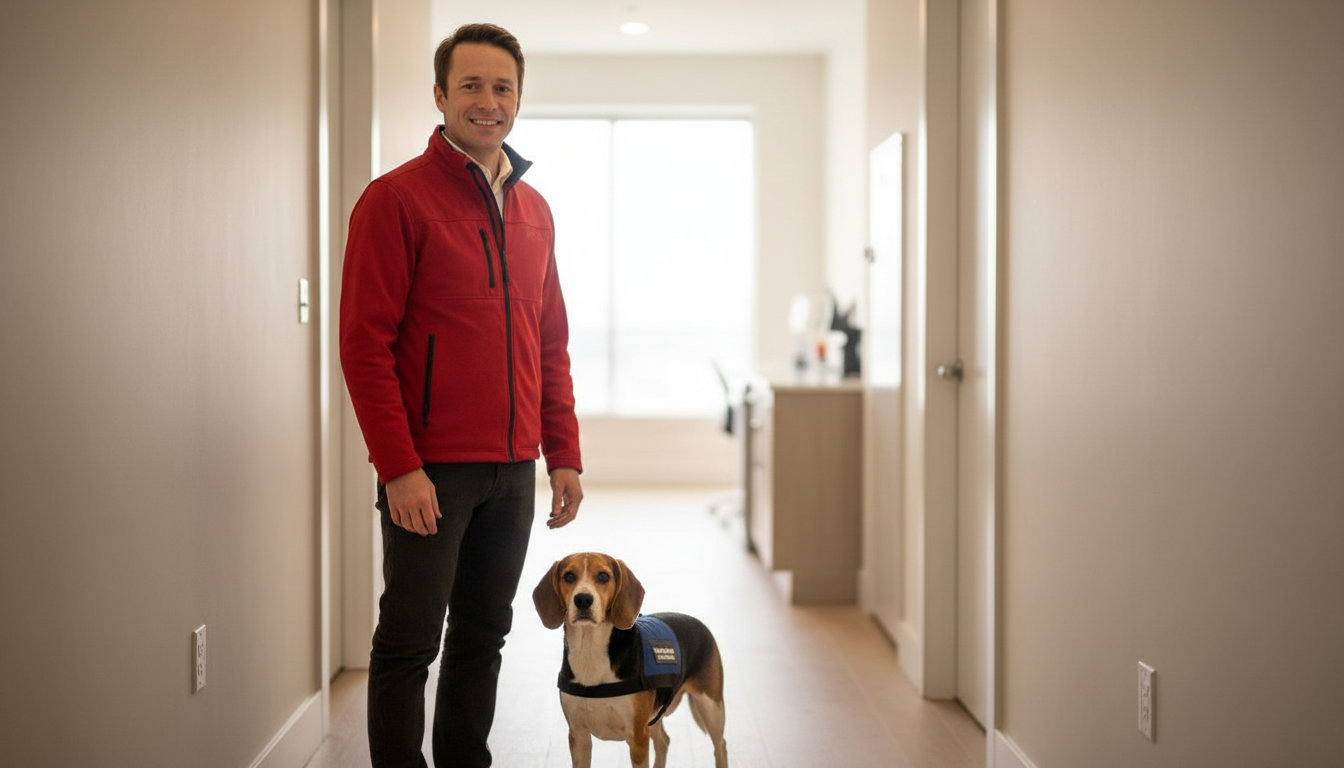 Chien renifleur et technicien — détection canine punaises de lit à Nanterre