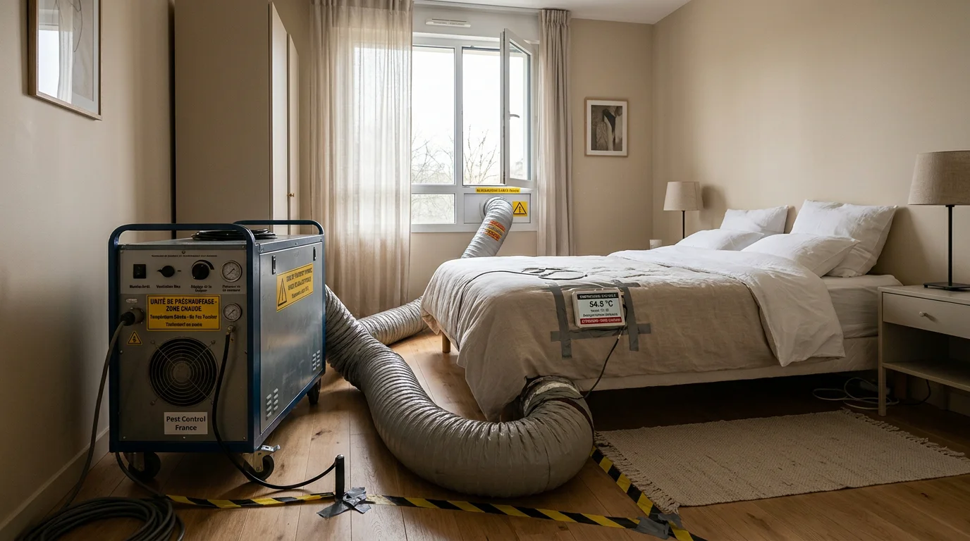 Chambre équipée d'un dispositif de traitement thermique contre les punaises de lit