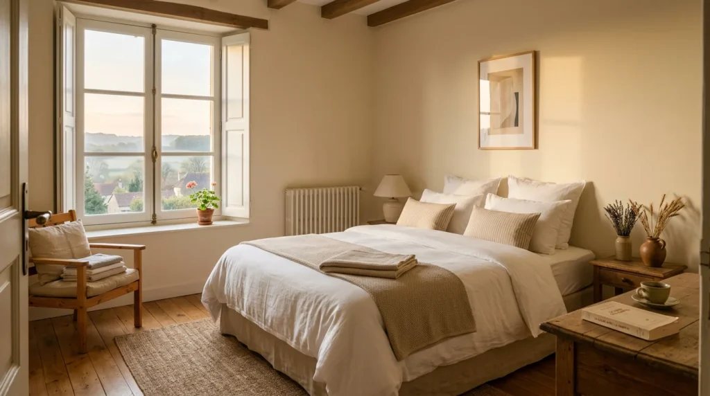 Chambre lumineuse et sereine après traitement des punaises de lit