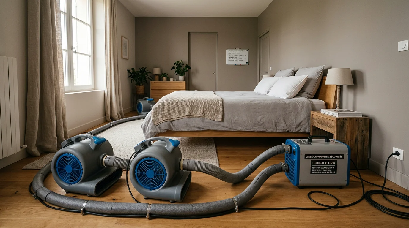 Chambre préparée pour un traitement thermique contre les punaises de lit